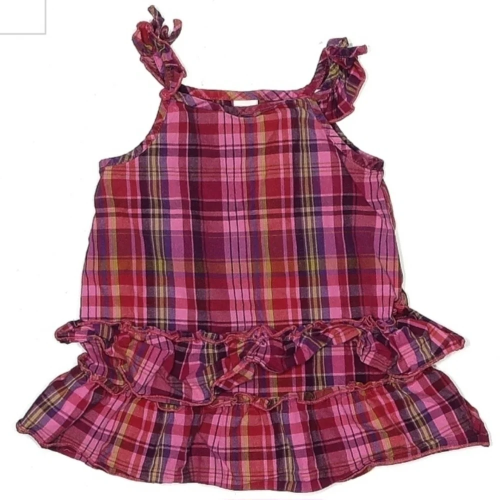 Baby Gap Pink Plaid Ruffle Infant Girl's Dress 3-6M Months 100% Cotton Cute EUC